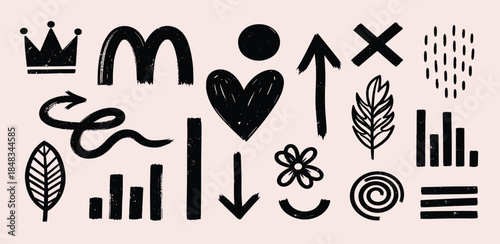 Creative Hand-Drawn Doodle Elements Collection for Design Projects, Grunge Art Marks and Sketchy Symbols Set for Unique Artistic Expression and Decorative Accents