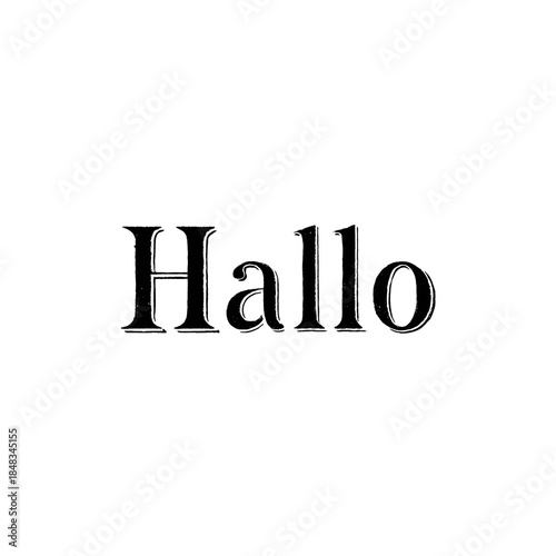 Hallo written in old-school serif font with clean lines isolated on transparent background