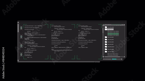 Futuristic Digital Interface with Data Processing and System Information Display.