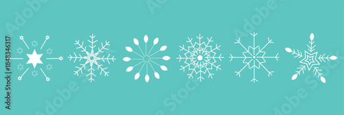 Set of cute symmetric blue snowflakes isolated on a transparent background. Cartoon decorative elements. Editable stroke. Ideal for Christmas, New Year, and winter designs
