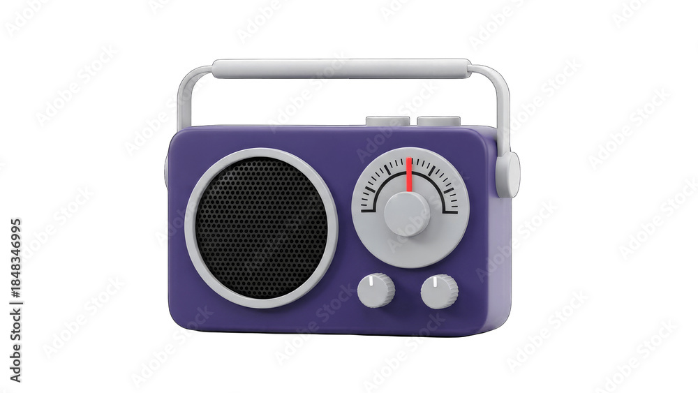 Obraz premium Purple Retro Radio with Handle Isolated on White Background
