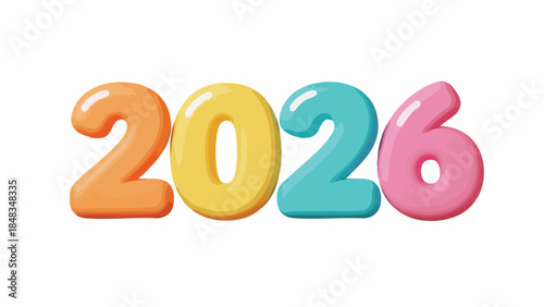 Colorful 3D numbers spelling out the year 2026 on a white background with a playful and modern feel.