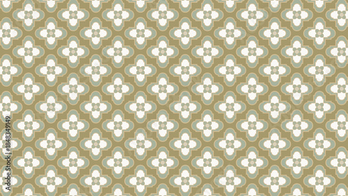 Classic Quatrefoil Floral Geometric Pattern: A Seamless Vector Background with Repeating Olive Green and Cream Ornamental Motifs for Elegant Interior Decor, Wallpapers, and Textile Prints