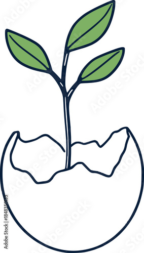 Simple plant sprout icon with eggshell minimalist flat vector