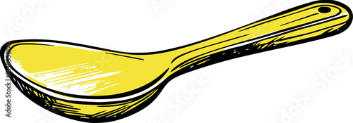 Yellow kitchen spoon illustration hand drawn sketch