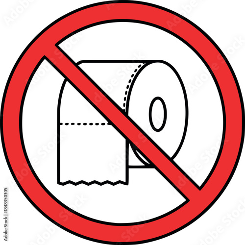 No toilet paper sign icon with red prohibition circle flat vector