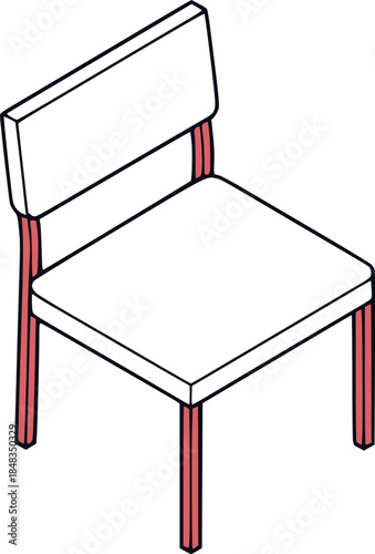 Simple chair icon with red legs and backrest in black and white line art