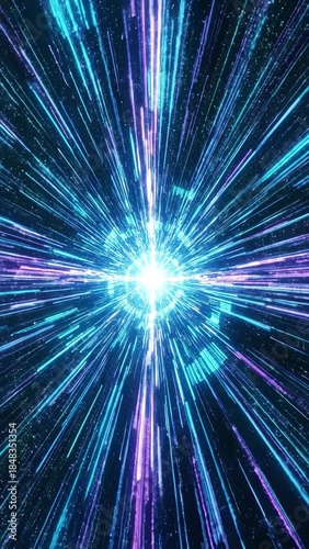 Glowing light energy abstract background, blue and purple beams in space. Possible UI use