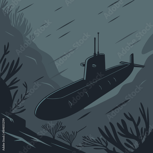 Submarine navigating ocean depths