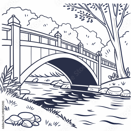 Serene bridge over calm river