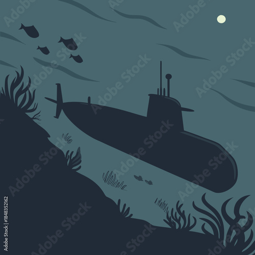 Submarine gliding through ocean depths