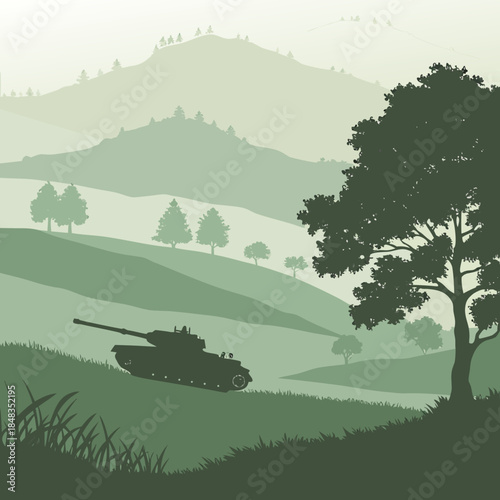 Tank in rolling hills