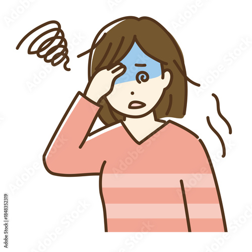 めまい・頭痛・立ちくらみがしている女性のイラスト