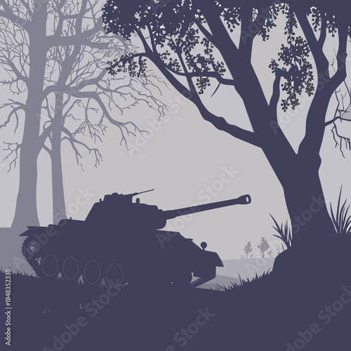 Tank in forest silhouette
