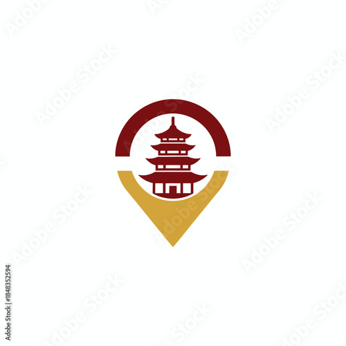 Chinese Pagoda Location Pin Icon.