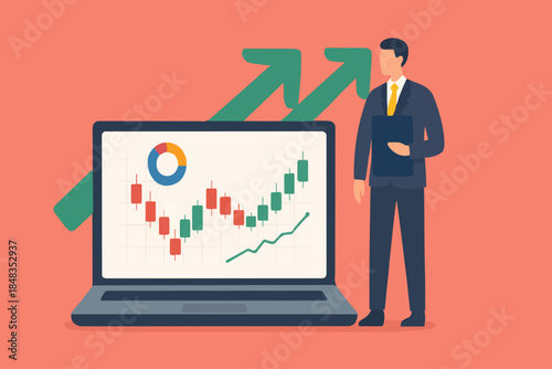 Stock trading or crypto currency investing, technical analysis for investment, financial graph and chart, stock market or currency exchange concept, businessman investor using laptop to trade graph.
