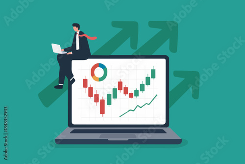 Stock trading or crypto currency investing, technical analysis for investment, financial graph and chart, stock market or currency exchange concept, businessman investor using laptop to trade graph.