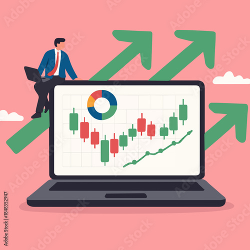 Stock trading or crypto currency investing, technical analysis for investment, financial graph and chart, stock market or currency exchange concept, businessman investor using laptop to trade graph.