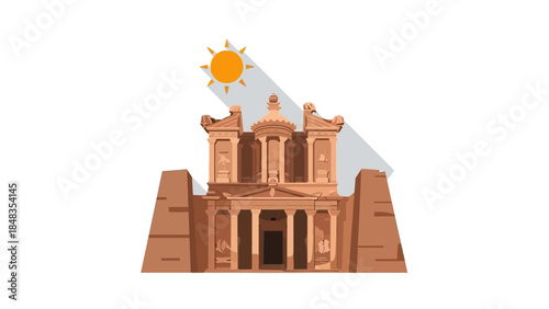Ancient Treasury at Petra Jordan Historical Landmark Illustration.