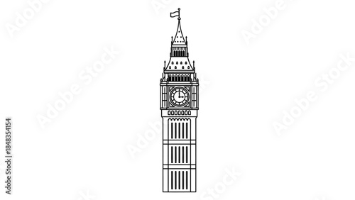 Iconic Big Ben Clock Tower Line Art Illustration.