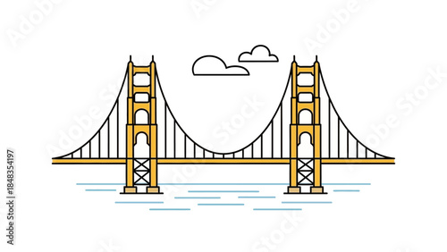 Golden Gate Bridge Iconic Landmark Structure Illustration.