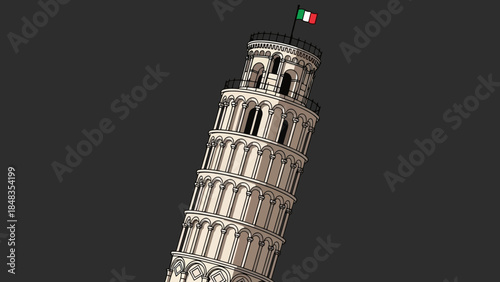 The Leaning Tower of Pisa with Italian Flag.