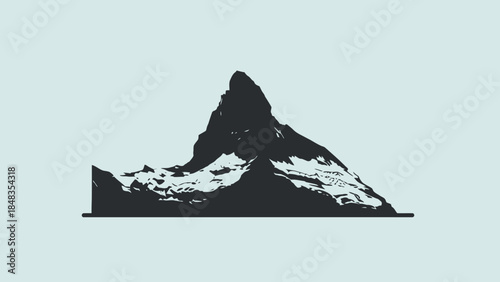 Majestic Mountain Peak Silhouette with Snow Capped Slopes.
