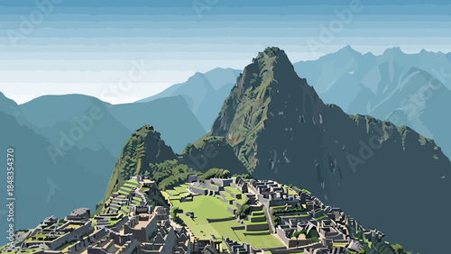 Ancient Inca Citadel of Machu Picchu in the Andes Mountains.