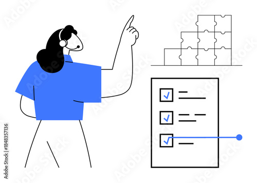 Task management concept. Task leadership with checklist and puzzle elements s organization and productivity. Task management is essential for workflow optimization and team collaboration. Ideal