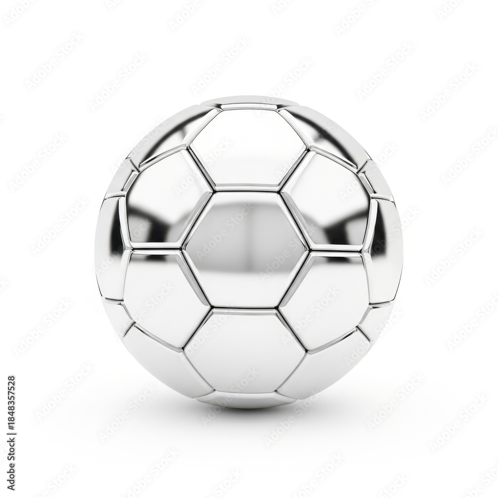 Naklejka premium Shiny metallic soccer ball on white background