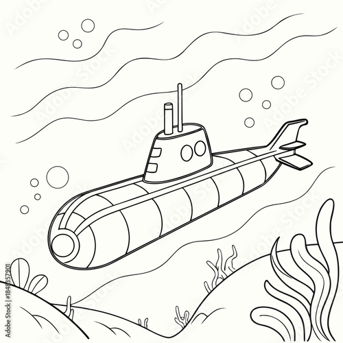 Submarine exploring underwater