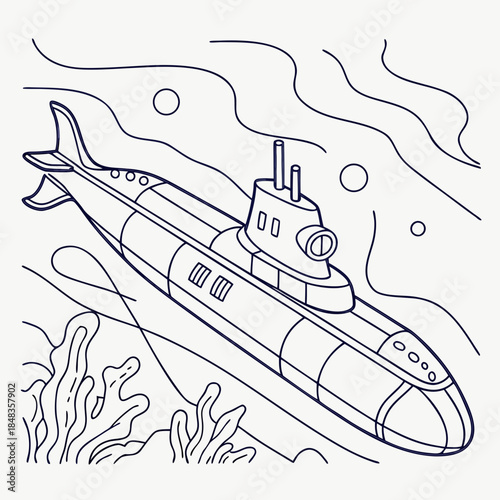 Illustrated submarine in ocean