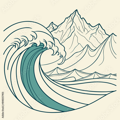 Wave approaching mountain range