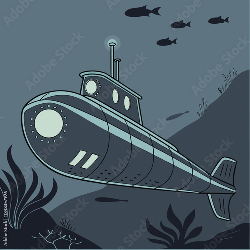 Submarine exploring ocean depths