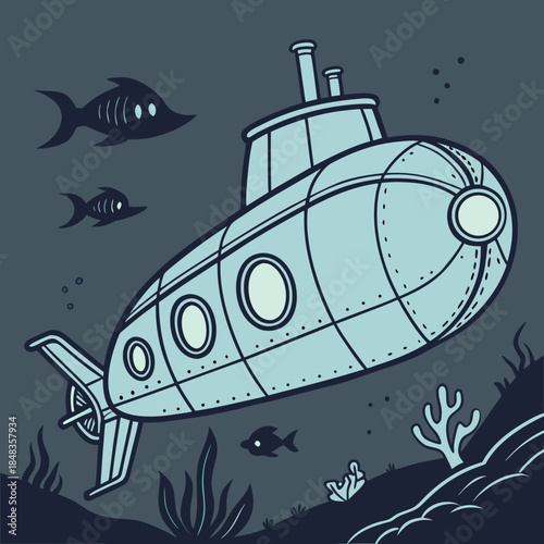 Submarine exploring underwater