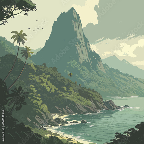 Tropical mountain coastal scene