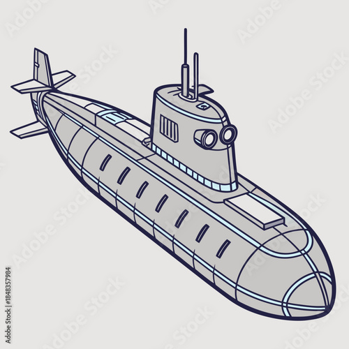 Illustrated submarine at sea
