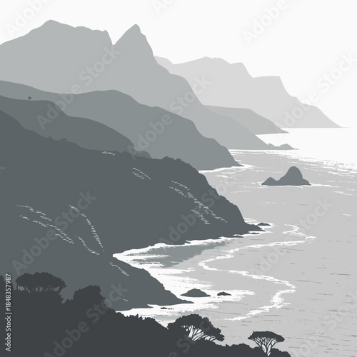 Coastal cliffs at dusk