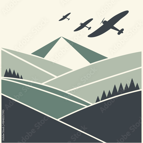 Mountains with flying planes