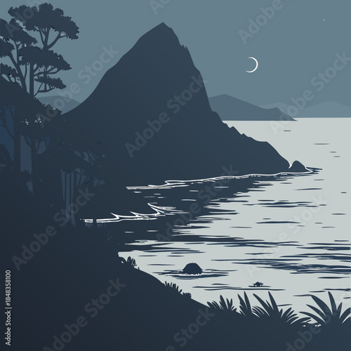Serene coastal night