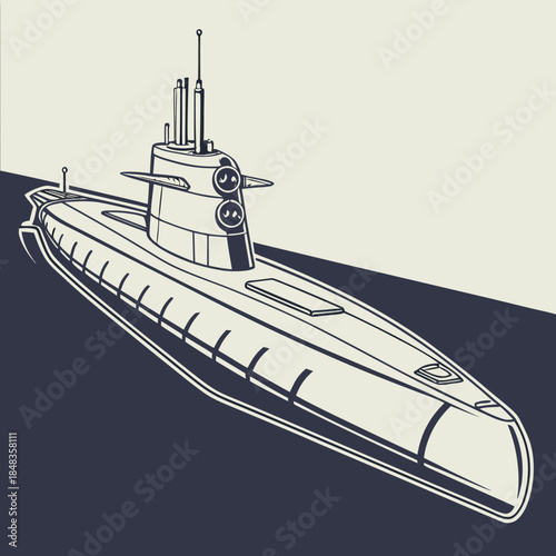 Illustrated submarine at sea