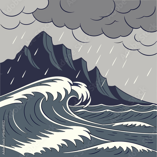 Stormy seas and mountain