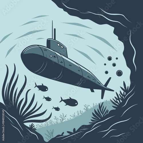 Submarine navigating ocean depths