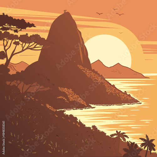 Sunset over mountain range