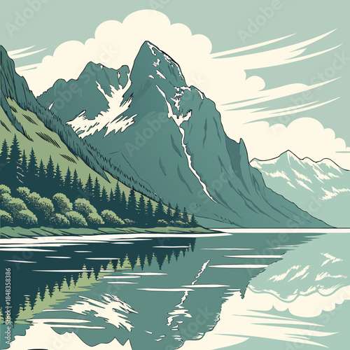 Serene mountain lake reflection