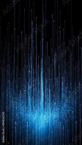 Glowing blue lines rising up on a black background, representing a digital concept