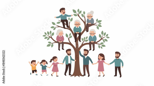 Family Tree Illustration Showing Generations Connected.