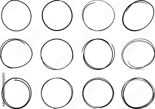 Collection of hand drawn oval shapes and circles with sketchy texture vector set