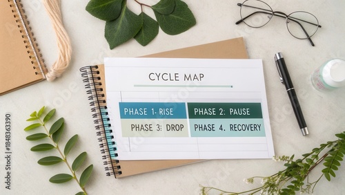 Visual Representation of a Cycle Map with Phases for Project Management and Planning on a Minimalistic Desk Setup