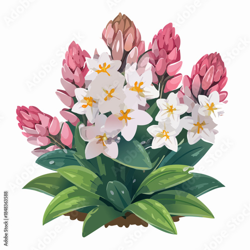 Bouquet of hyacinths and daffodils with transparent background
